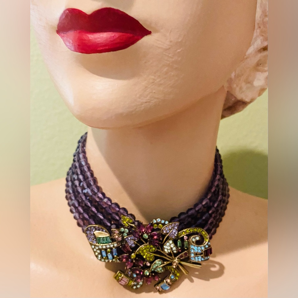 Heidi Daus Rare 6-strand Ameythst Crystal Bead Swarovski Choker Necklace
